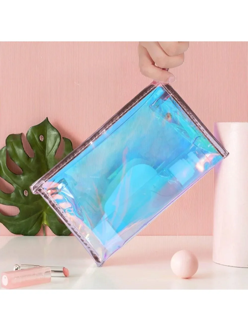 10 Pcs Holographic Clear Makeup Bags | Waterproof PVC Toiletry Pouches, Travel